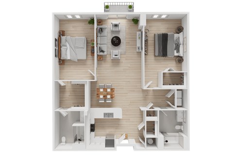 Floor plan for 2 beds, 2 baths, 1296 sqft